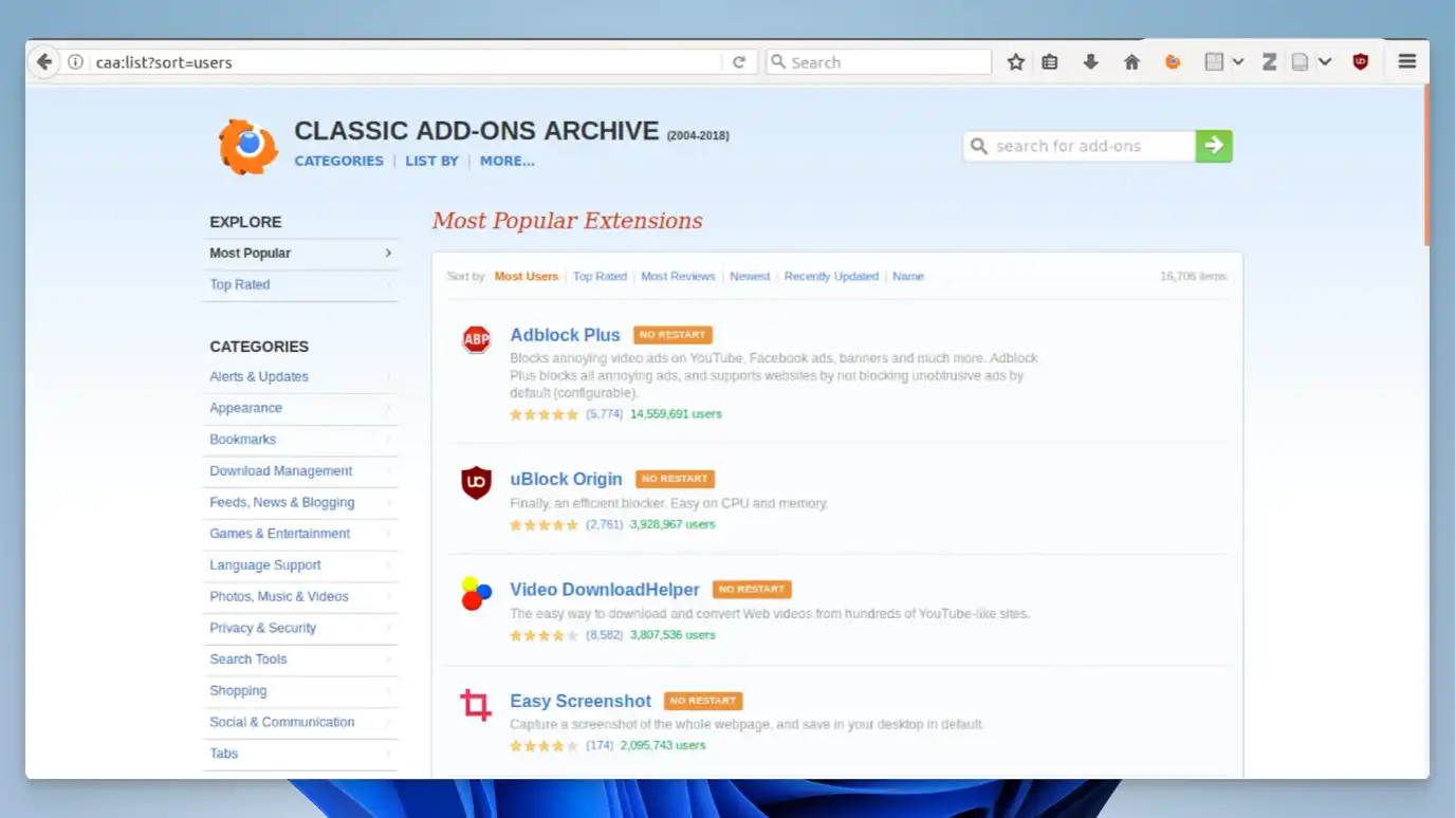 Basilisk Browser - Legacy add-on support - 04
