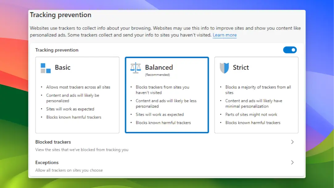 Microsoft Edge - Prevent tracking - 01