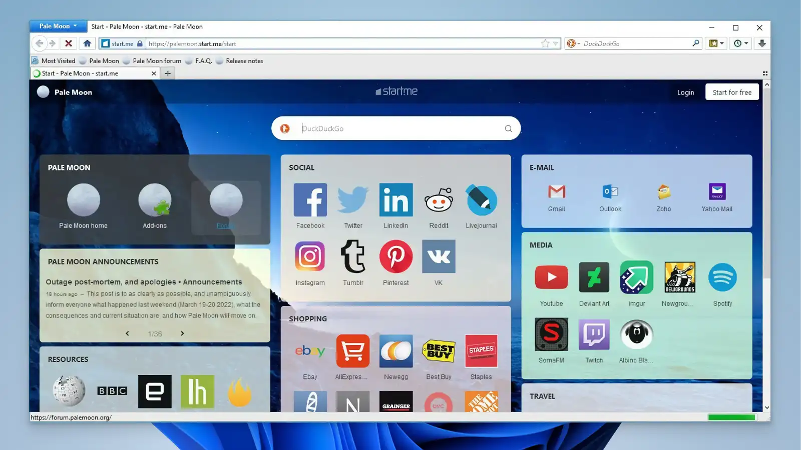 Pale Moon browser - Lightweight design - 01
