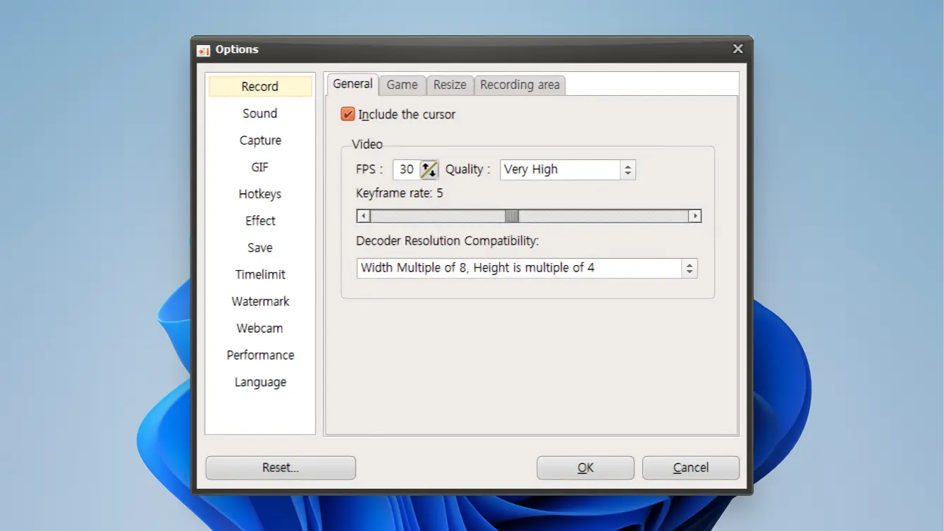 oCam - Adjusting the frame rate - 05